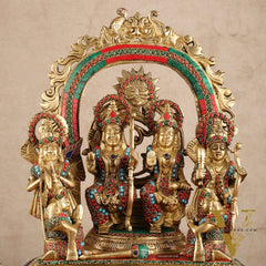 Brass Superfine Shri Ram Darbar Idol with Stonework | 16 inch (Ramapatabhishekam)