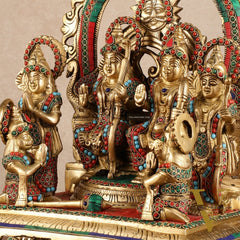 Brass Superfine Shri Ram Darbar Idol with Stonework | 16 inch (Ramapatabhishekam)