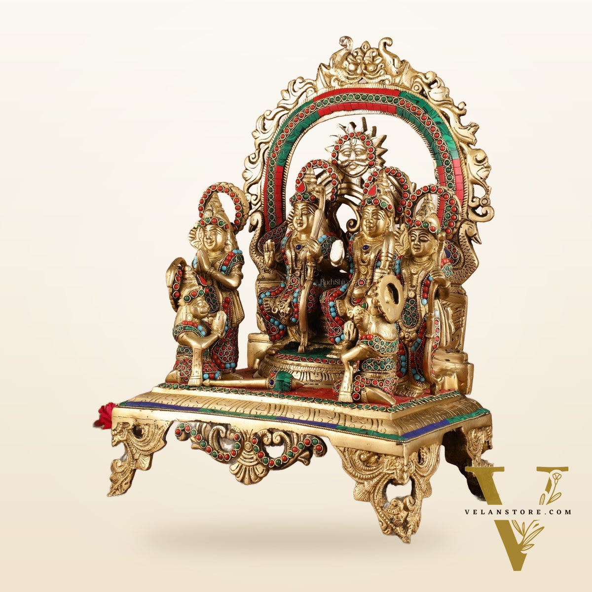 Brass Superfine Shri Ram Darbar Idol with Stonework | 16 inch (Ramapatabhishekam)