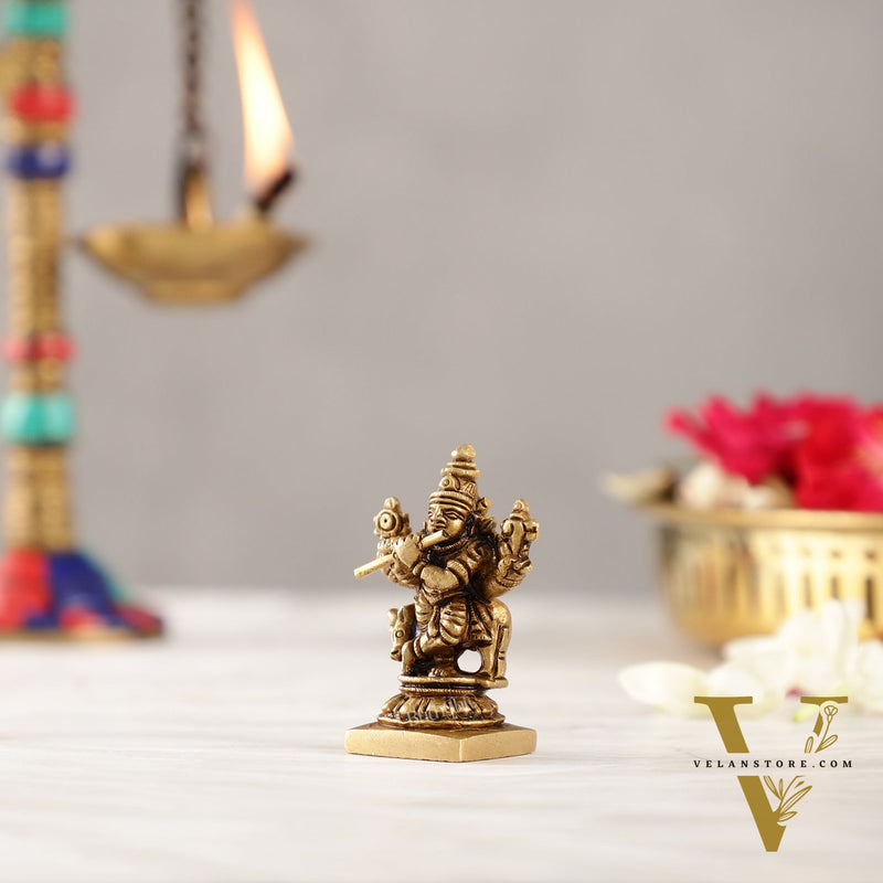 Brass Superfine Small Krishna with Cow Idol | Height 2 inch