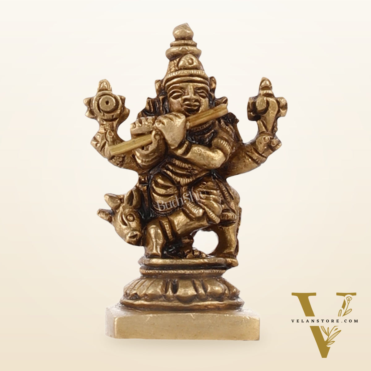 Brass Superfine Small Krishna with Cow Idol | Height 2 inch