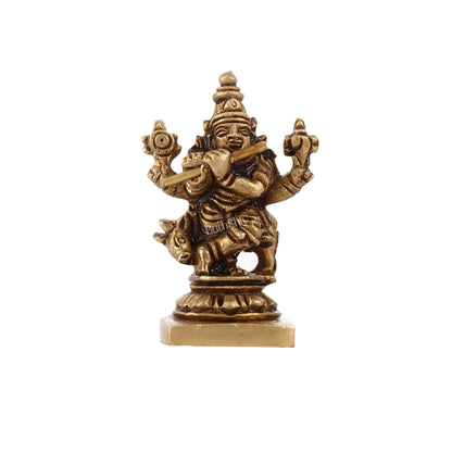 Brass Superfine Small Krishna with Cow Idol | Height 2 inch