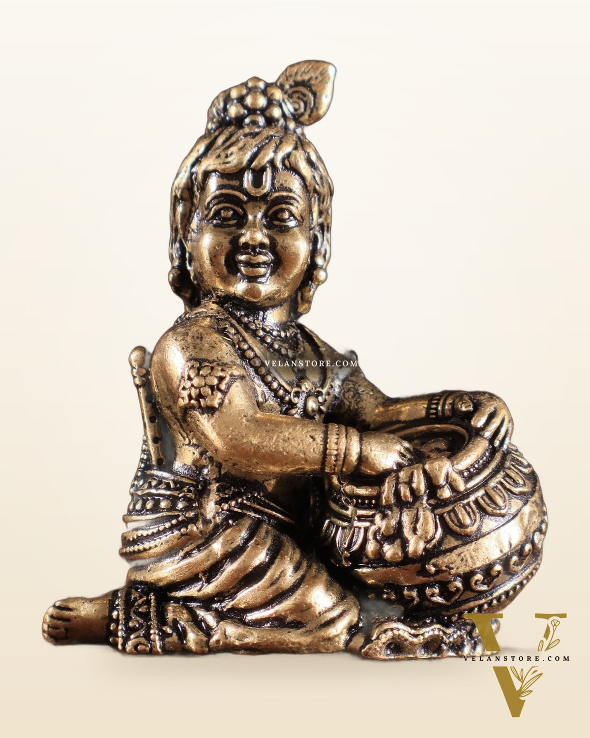Brass Superfine Small Matki Krishna Makhanchor Idol Miniature | 2.7"