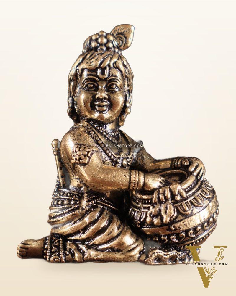 Brass Superfine Small Matki Krishna Makhanchor Idol Miniature | 2.7"