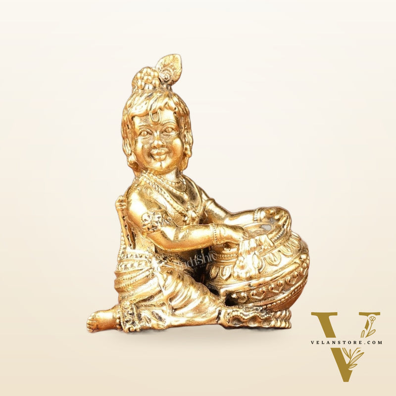 Brass Superfine Small Matki Krishna Makhanchor Idol Miniature | 2"