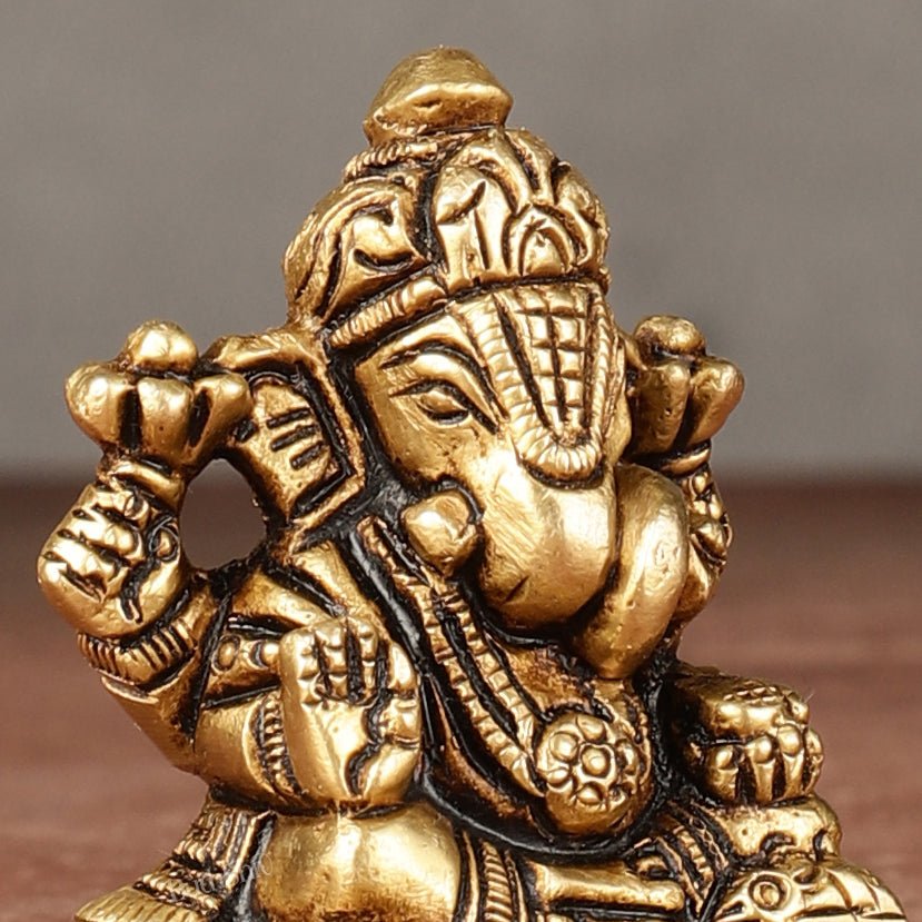 Brass Superfine small miniature Dagduseth Ganapati Idol - 2"