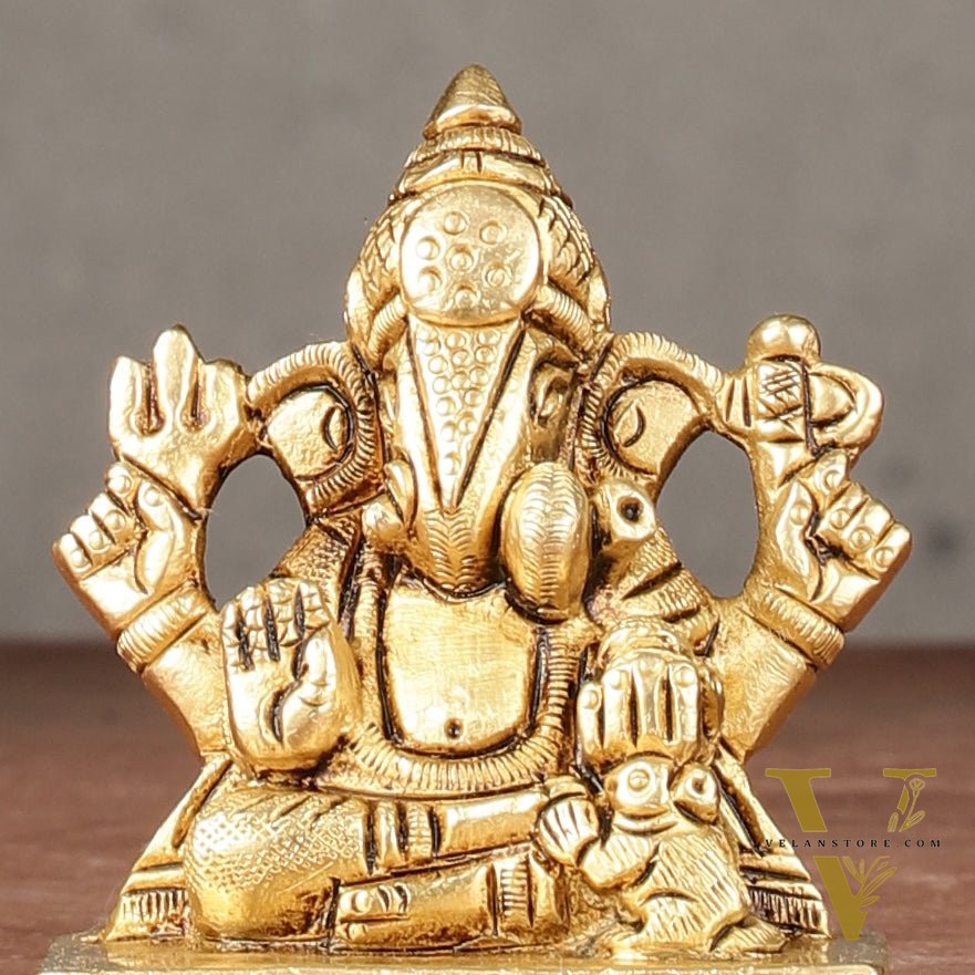 Brass Superfine small miniature Dagduseth Ganapati Idol - 3"