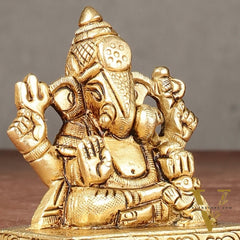 Brass Superfine small miniature Dagduseth Ganapati Idol - 3"