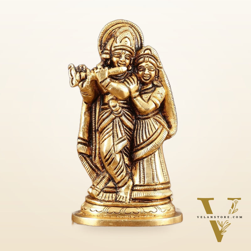 Brass Superfine Small Radha Krishna Together Idol - 4" Height