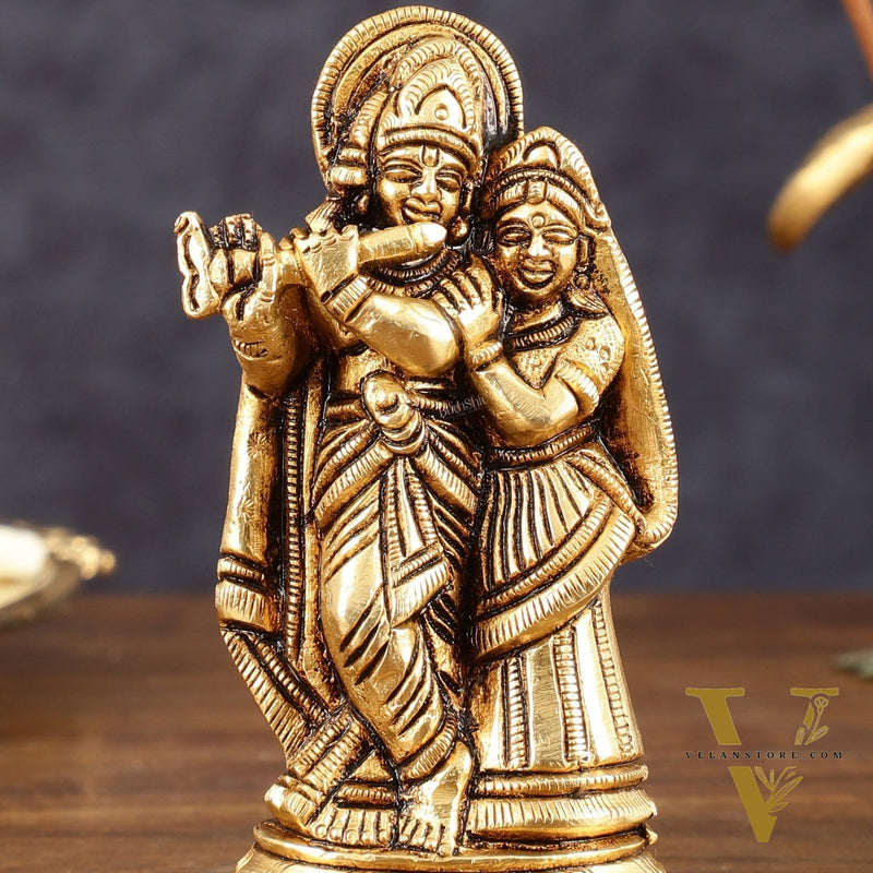 Brass Superfine Small Radha Krishna Together Idol - 4" Height