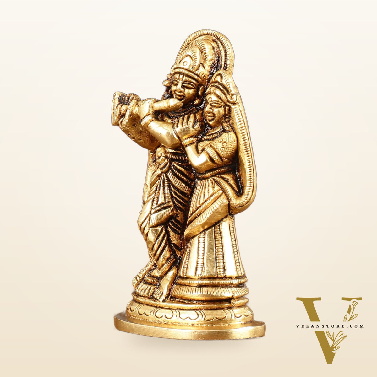 Brass Superfine Small Radha Krishna Together Idol - 4" Height