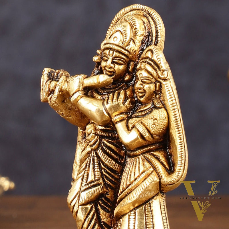 Brass Superfine Small Radha Krishna Together Idol - 4" Height