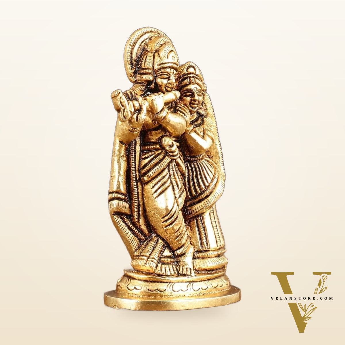 Brass Superfine Small Radha Krishna Together Idol - 4" Height