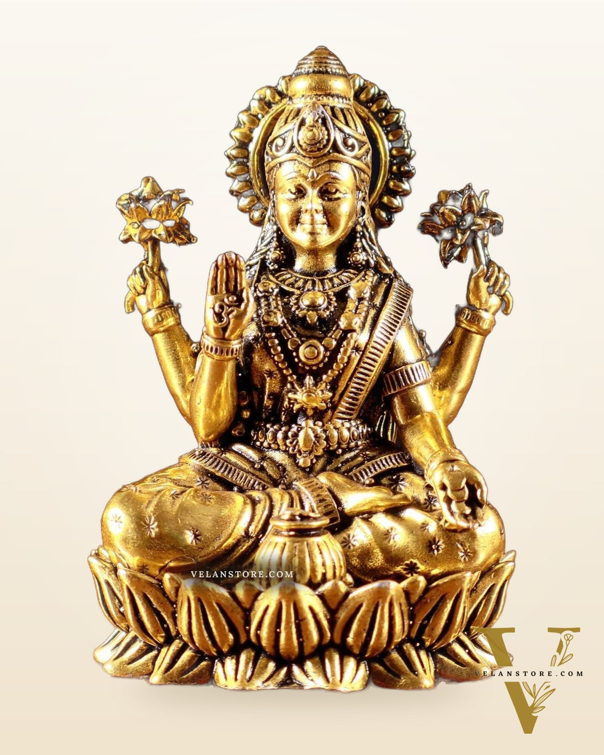 Brass Superfine Smiling Goddess Lakshmi Idol – Golden Tone