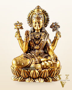 Brass Superfine Smiling Goddess Lakshmi Idol – Golden Tone