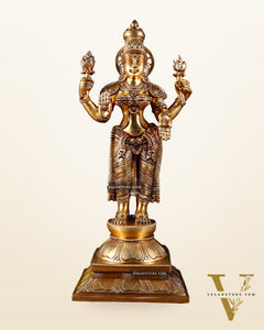 Brass Superfine Standing Goddess Lakshmi Statue – Highly Detailed 17 inch