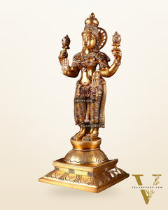 Brass Superfine Standing Goddess Lakshmi Statue – Highly Detailed 17 inch