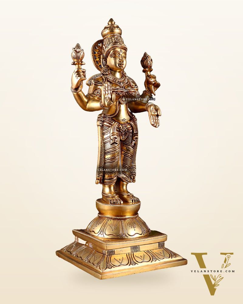 Brass Superfine Standing Goddess Lakshmi Statue – Highly Detailed 17 inch