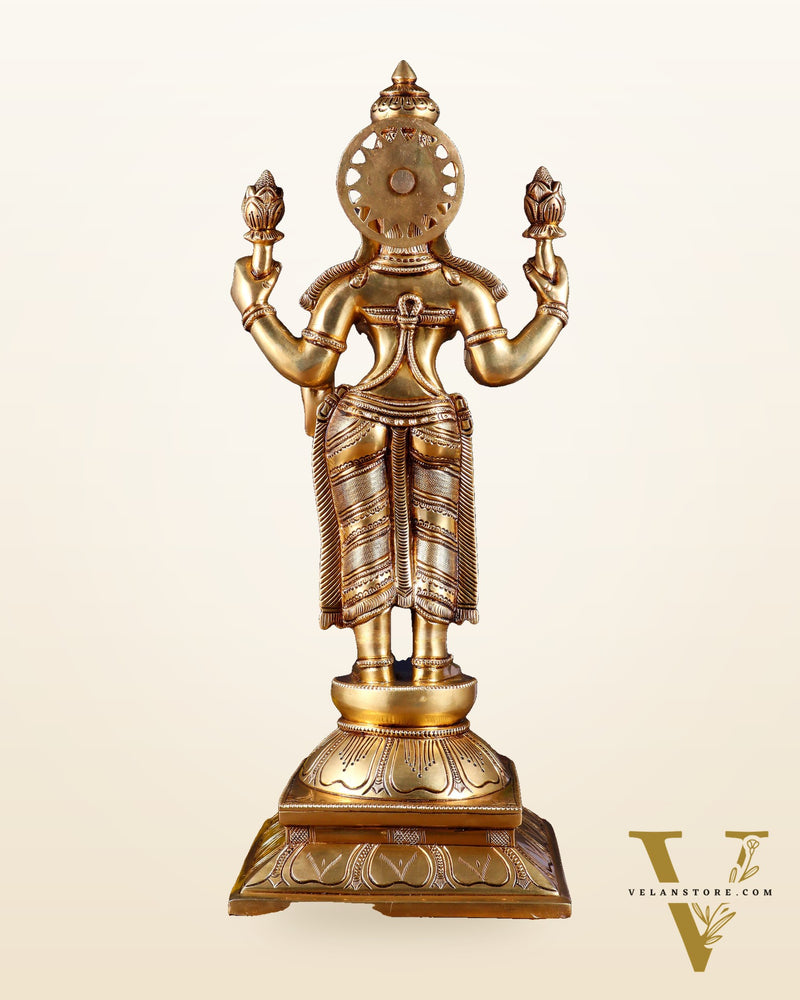 Brass Superfine Standing Goddess Lakshmi Statue – Highly Detailed 17 inch