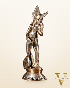 Brass Superfine Standing Goddess Saraswati Idol – 18" Height, Unique Design