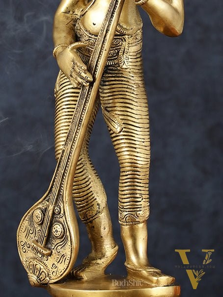 Brass Superfine Standing Goddess Saraswati Idol – 18" Height, Unique Design