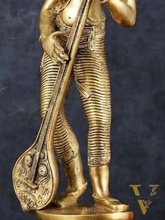 Brass Superfine Standing Goddess Saraswati Idol – 18" Height, Unique Design