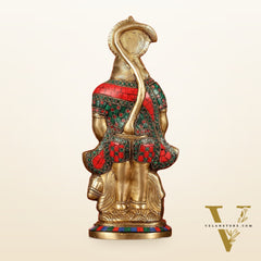 Brass Superfine Standing Hanuman Idol with Stonework - 13"