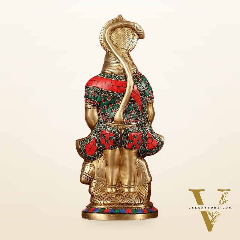 Brass Superfine Standing Hanuman Idol with Stonework - 13"