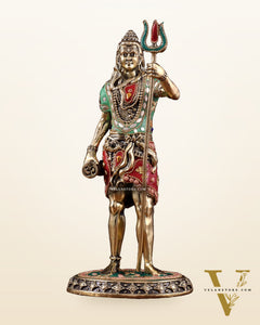 Brass Superfine Standing Lord Shiva Idol stonework 11"