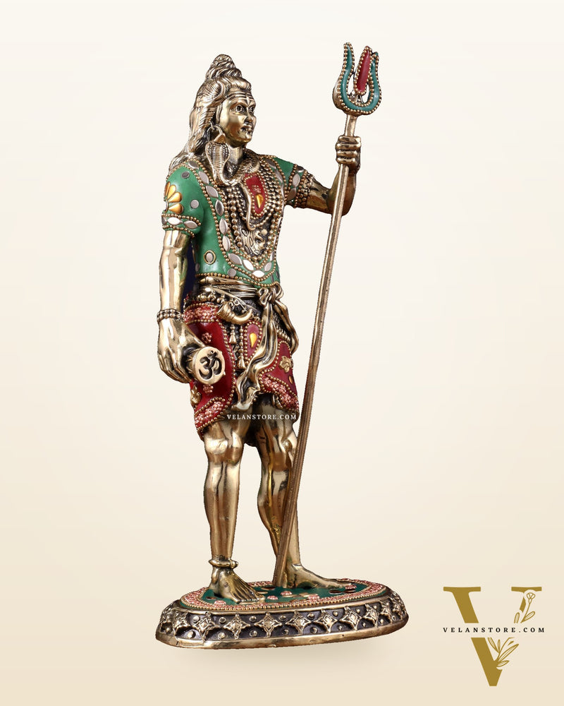 Brass Superfine Standing Lord Shiva Idol stonework 11"