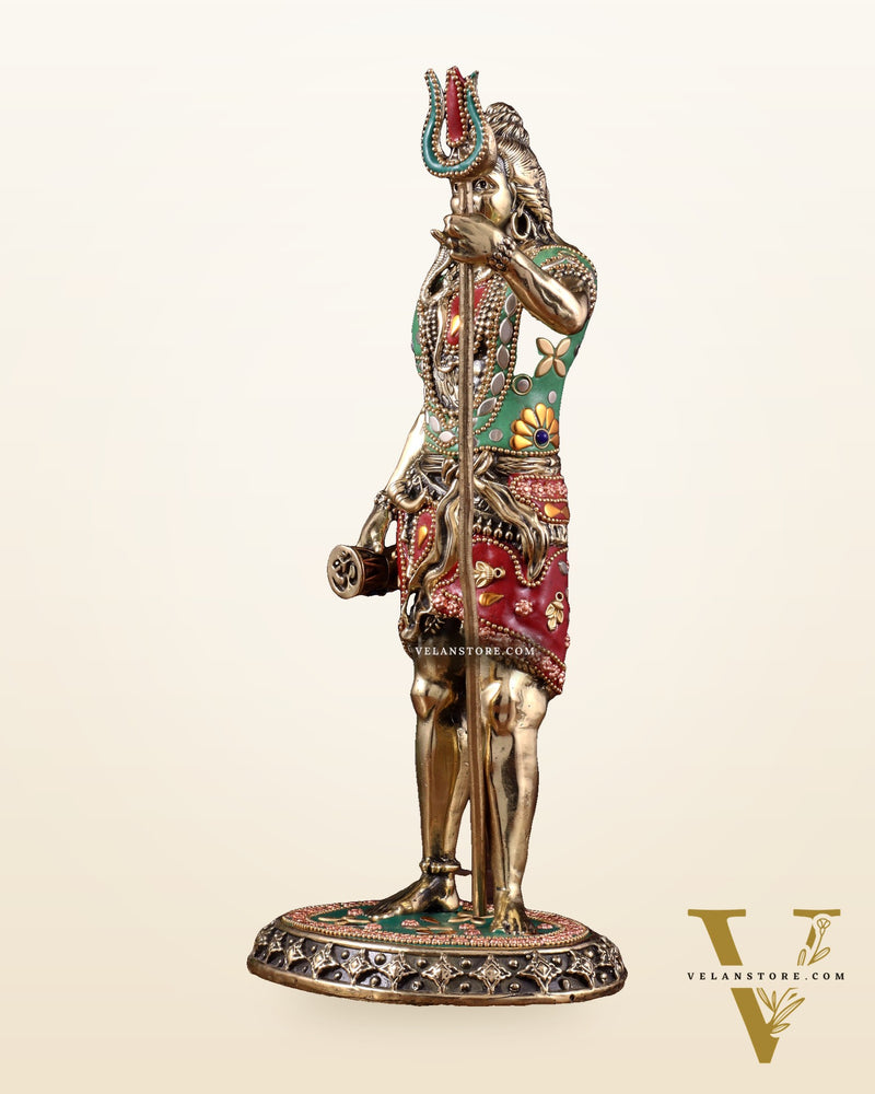Brass Superfine Standing Lord Shiva Idol stonework 11"