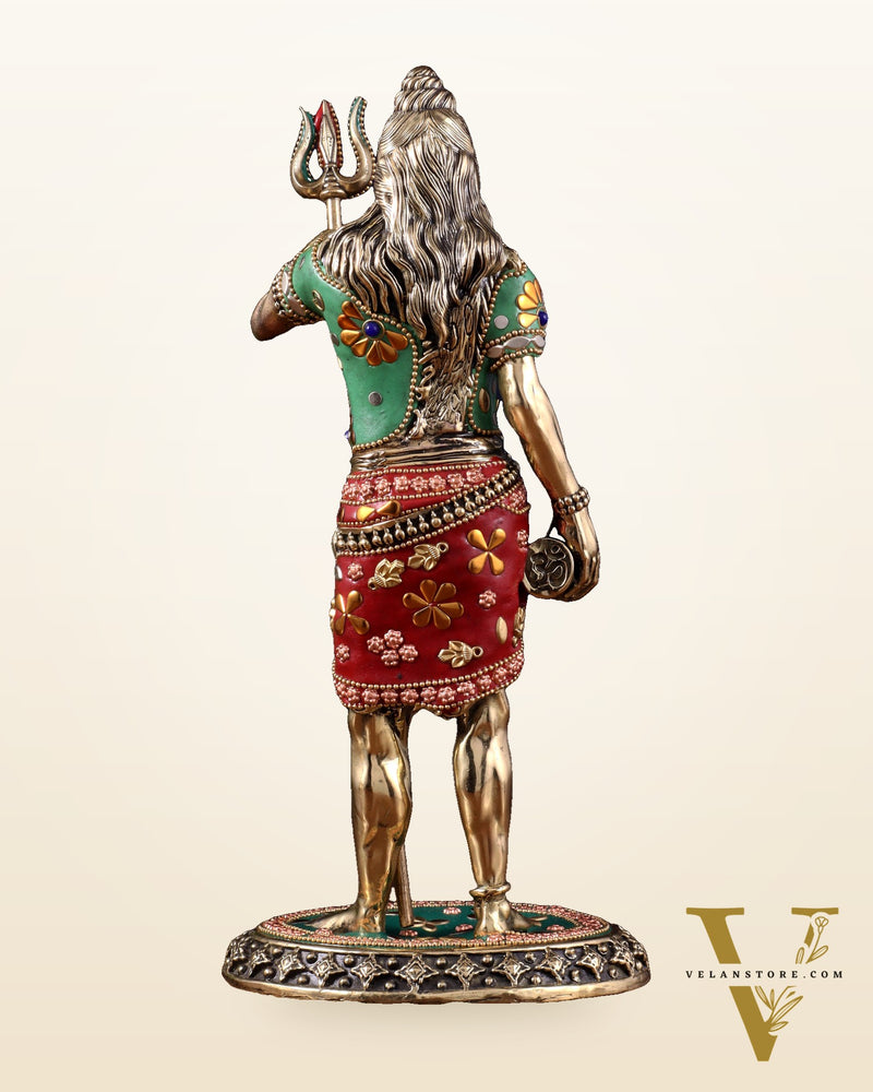 Brass Superfine Standing Lord Shiva Idol stonework 11"