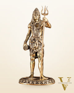 Brass Superfine Standing Lord Shiva Idol with Trishul & Damru 11"