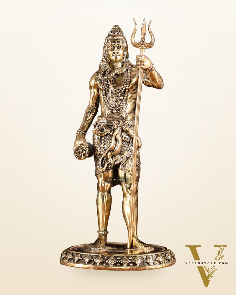 Brass Superfine Standing Lord Shiva Idol with Trishul & Damru 11"