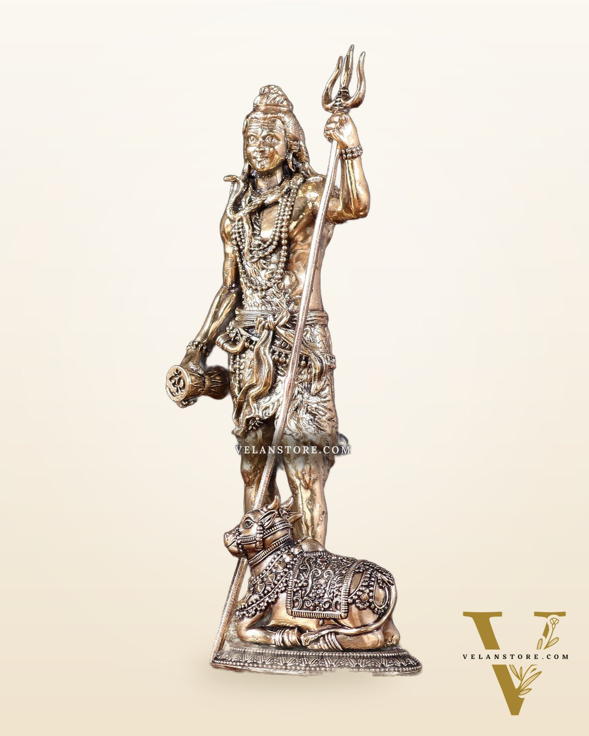 Brass Superfine Standing Lord Shiva with Nandi & Shivling – Wooden Base (9.5 Inch)