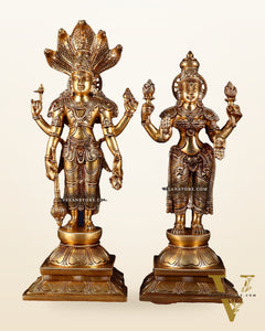 Brass Superfine Standing Lord Vishnu with Sheshanaag & Goddess Lakshmi Statue (Pair) 18 inch