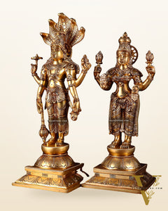 Brass Superfine Standing Lord Vishnu with Sheshanaag & Goddess Lakshmi Statue (Pair) 18 inch