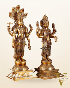 Brass Superfine Standing Lord Vishnu with Sheshanaag & Goddess Lakshmi Statue (Pair) 18 inch