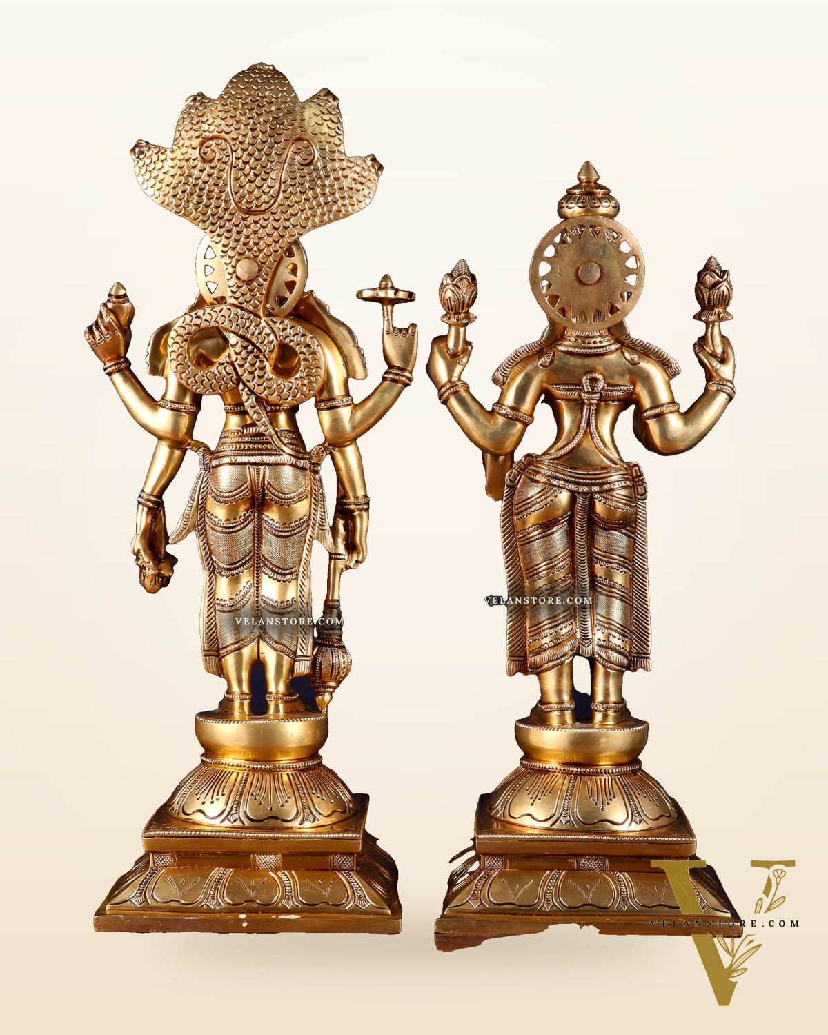 Brass Superfine Standing Lord Vishnu with Sheshanaag & Goddess Lakshmi Statue (Pair) 18 inch