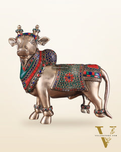 Brass Superfine Standing Nandi Idol | 10.5" stonework
