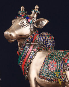 Brass Superfine Standing Nandi Idol | 10.5" stonework