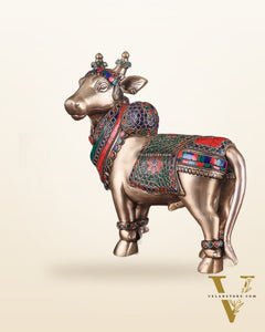 Brass Superfine Standing Nandi Idol | 10.5" stonework