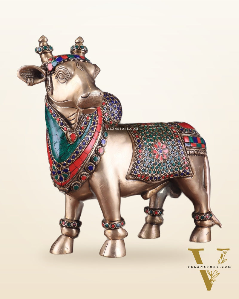 Brass Superfine Standing Nandi Idol | 10.5" stonework