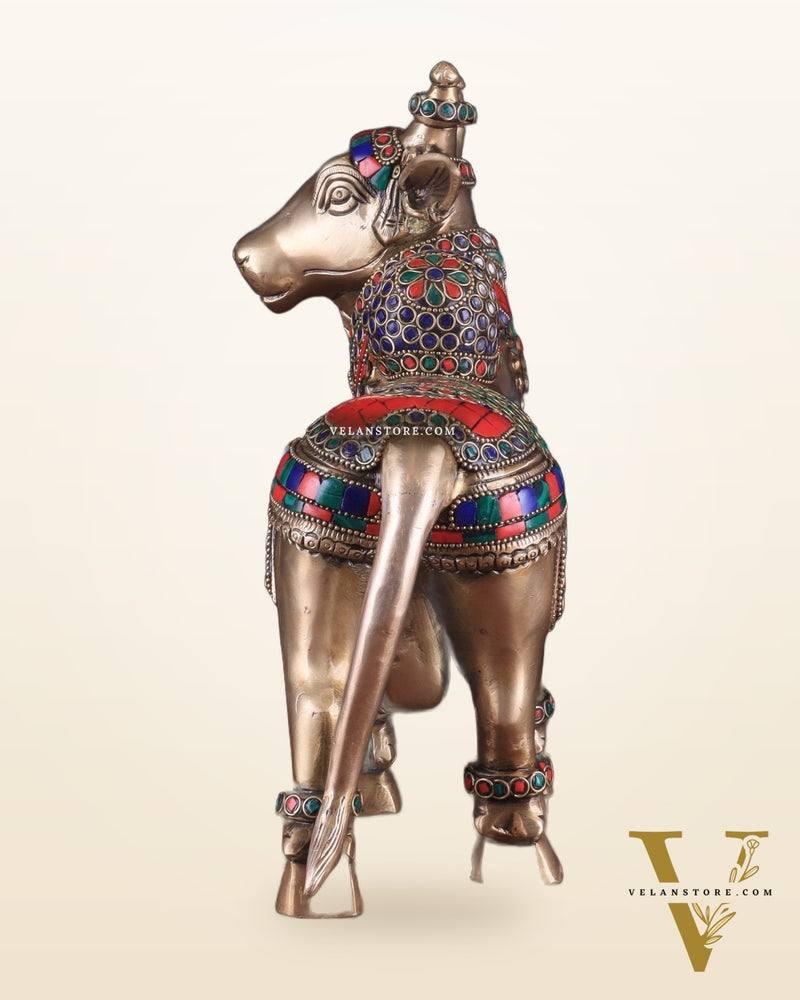 Brass Superfine Standing Nandi Idol | 10.5" stonework