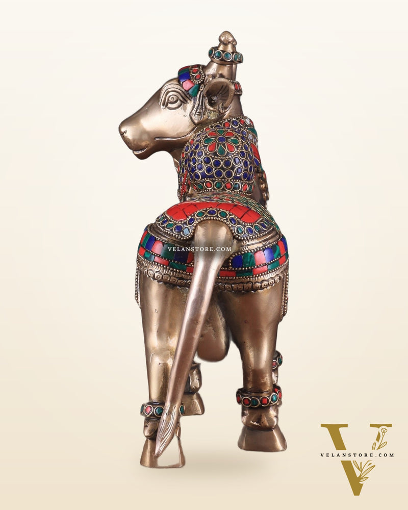 Brass Superfine Standing Nandi Idol | 10.5" stonework