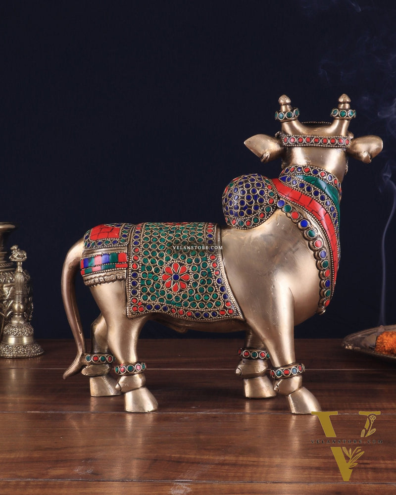 Brass Superfine Standing Nandi Idol | 10.5" stonework