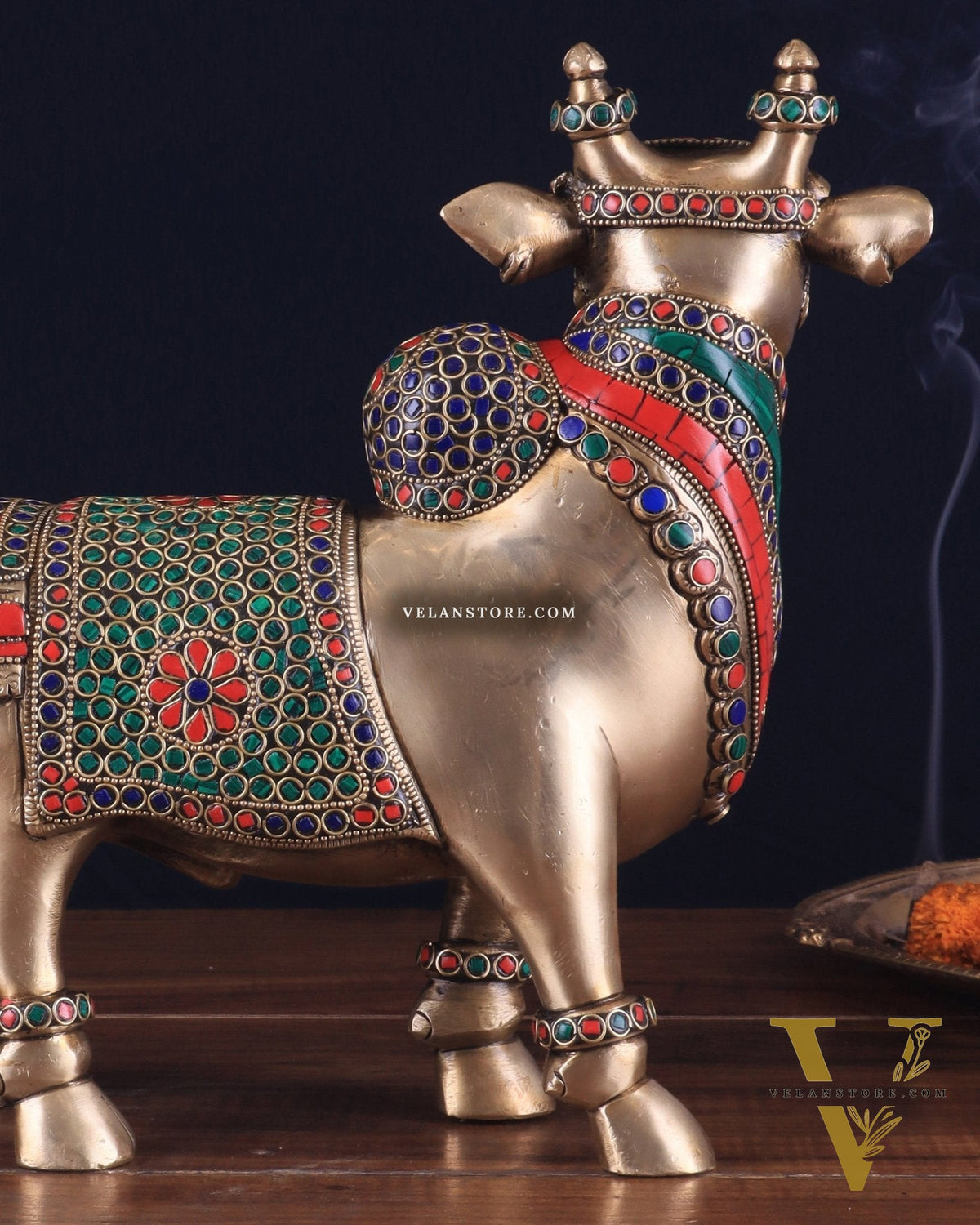 Brass Superfine Standing Nandi Idol | 10.5" stonework