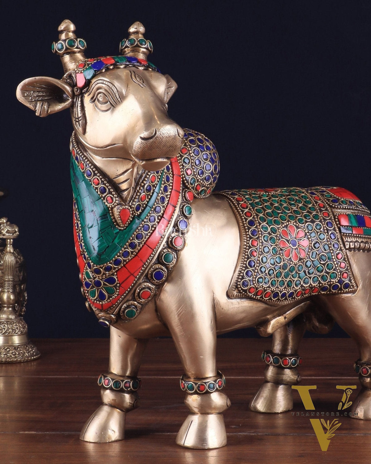 Brass Superfine Standing Nandi Idol | 10.5" stonework