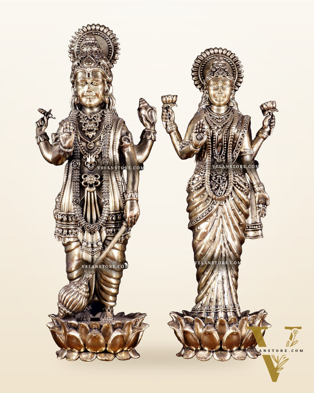 Brass Superfine Standing Vishnu Lakshmi Idol Pair