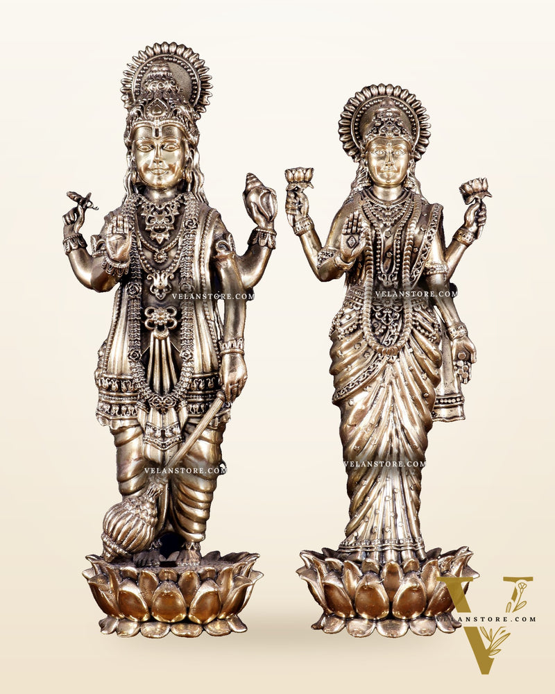 Brass Superfine Standing Vishnu Lakshmi Idol Pair